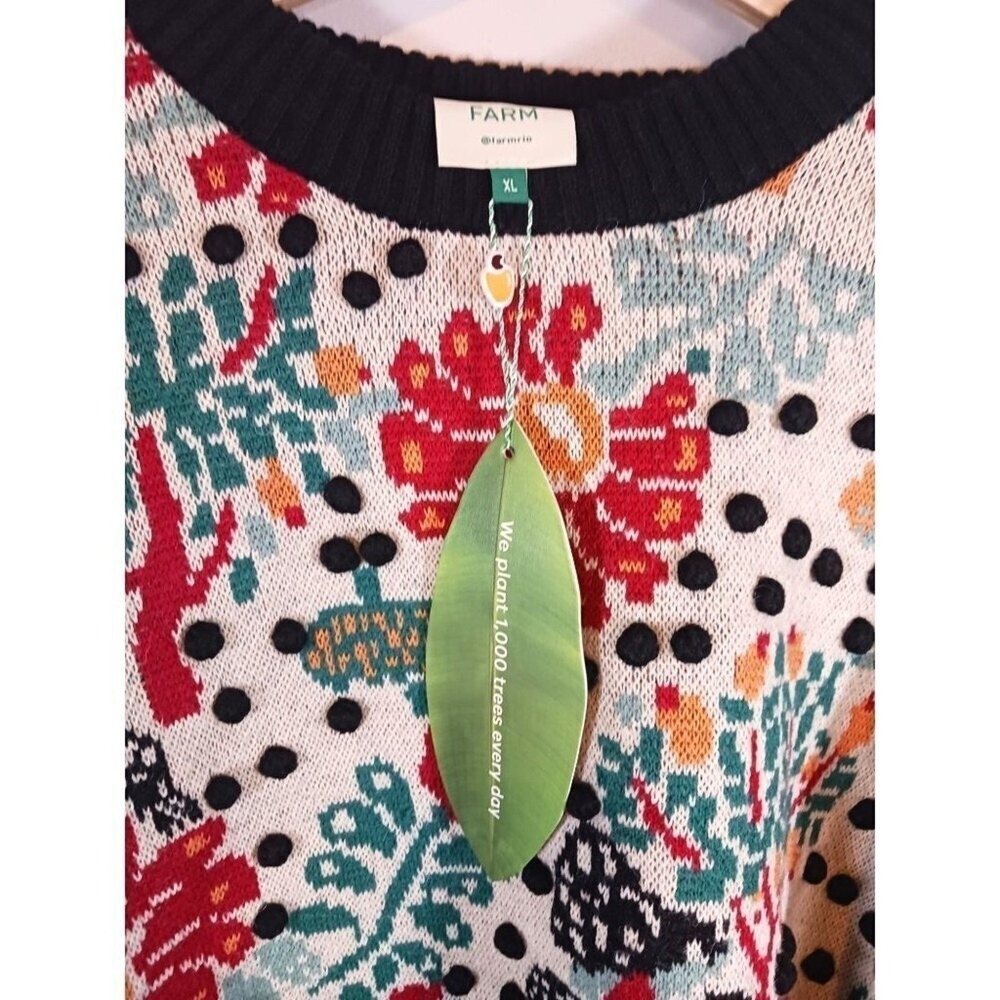 Farm Rio Botanical Mushroom Sweater Womens XL NWT Whimsical Cropped Knit - Picture 3 of 4